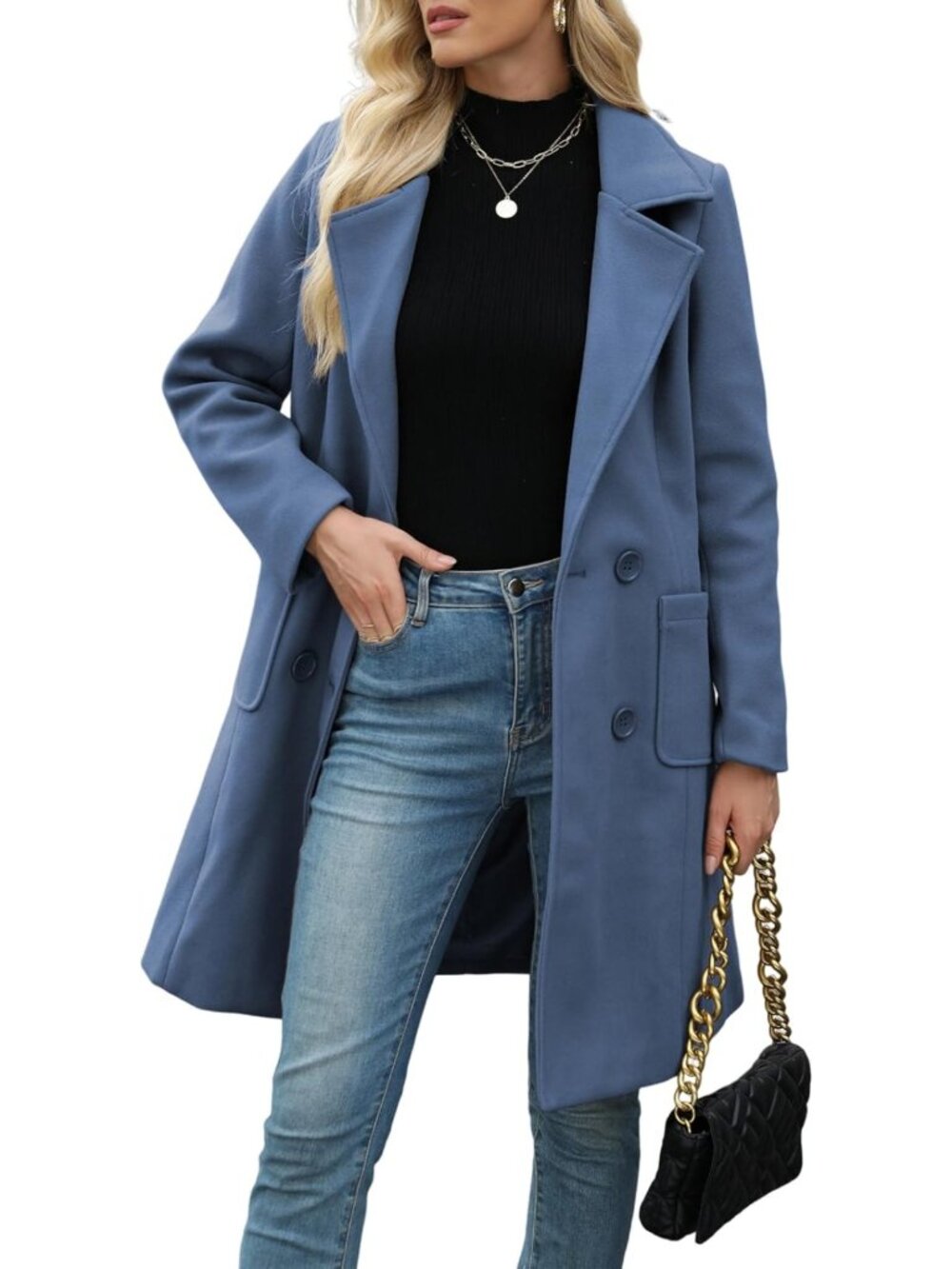 Cozy Women's Camel Wool Blend Mid-Length Double-Breasted Winter Coat Jacket